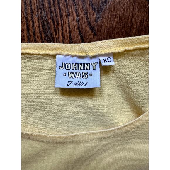 Vintage 90s Johnny Was Cotton Silk Yellow TShirt Dress Resort Beach Pool CoverUp - Picture 10 of 11